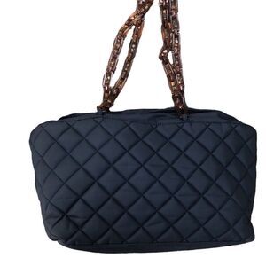 Vintage quilted nylon bag with tortoise chain link strap